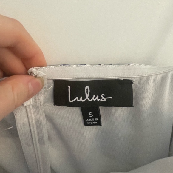 EUC Lulus Delphi Blue and White Striped Tie-Front Strapless Romper - Picture 3 of 3